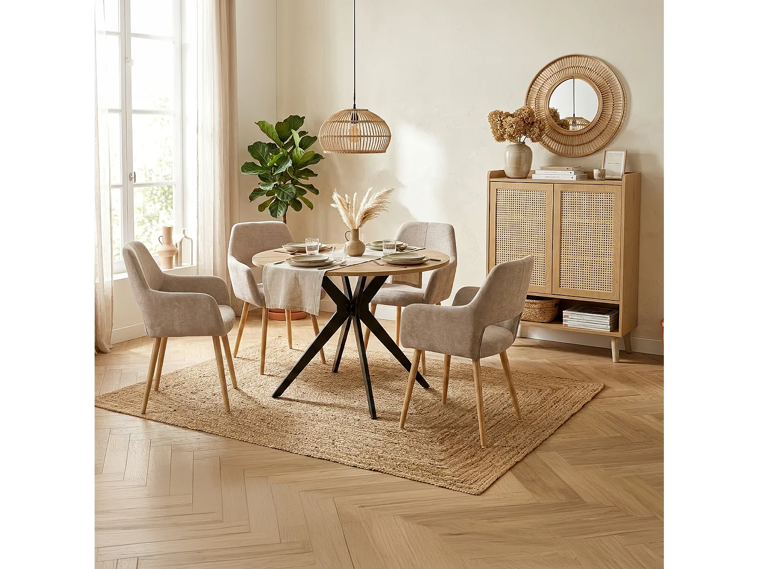 MEUBLES COSY Lot de 2 chaises de salle à manger fauteuils style scandinave rembourrée en tissu pieds en métal beige,CROMWELL
