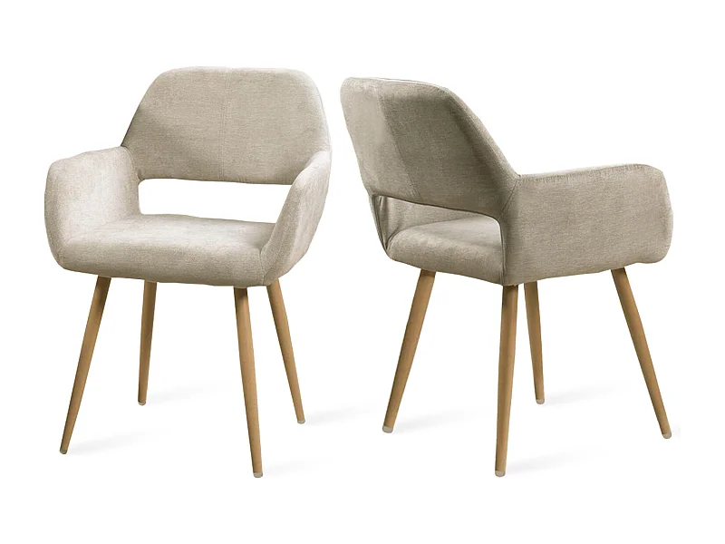 MEUBLES COSY Lot de 2 chaises de salle à manger fauteuils style scandinave rembourrée en tissu pieds en métal beige,CROMWELL