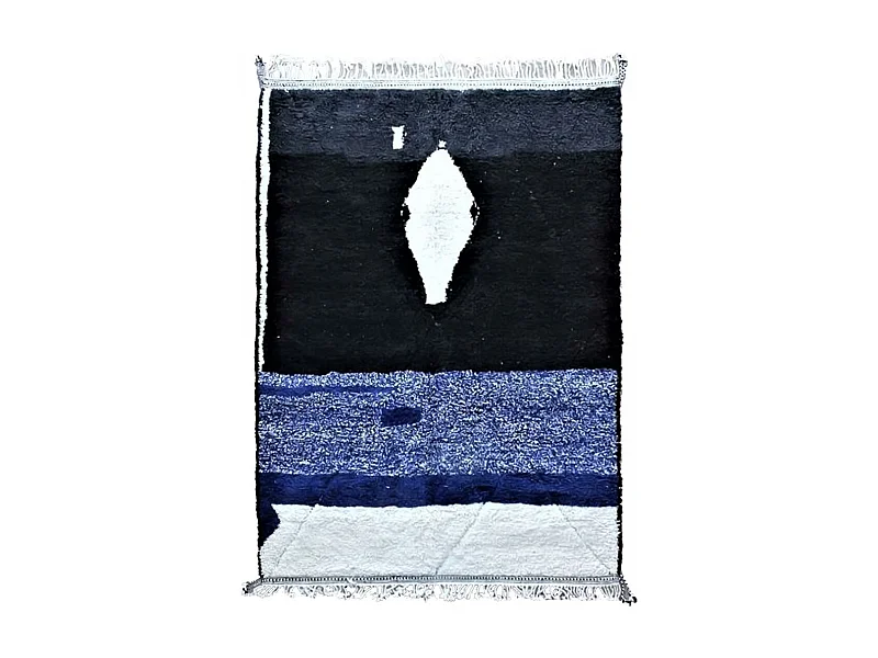 Authentique tapis berbère 250x360 fait main en laine bleu et noir ZAOUBI