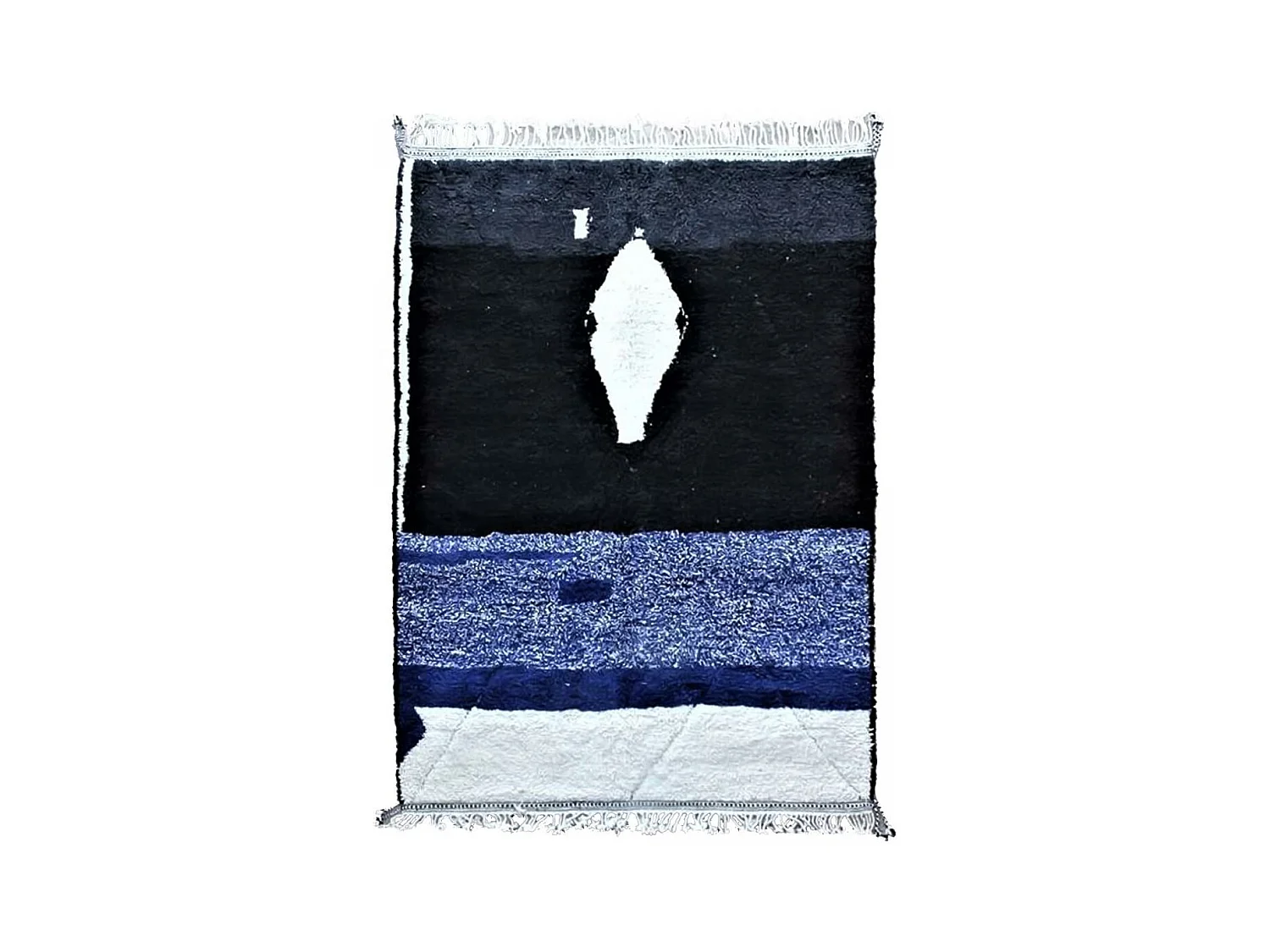 Authentique tapis berbère 250x360 fait main en laine bleu et noir ZAOUBI