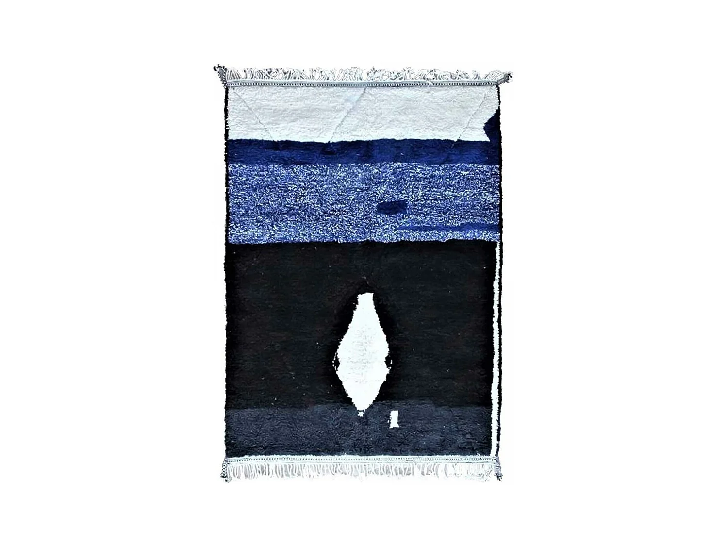 Authentique tapis berbère 250x360 fait main en laine bleu et noir ZAOUBI