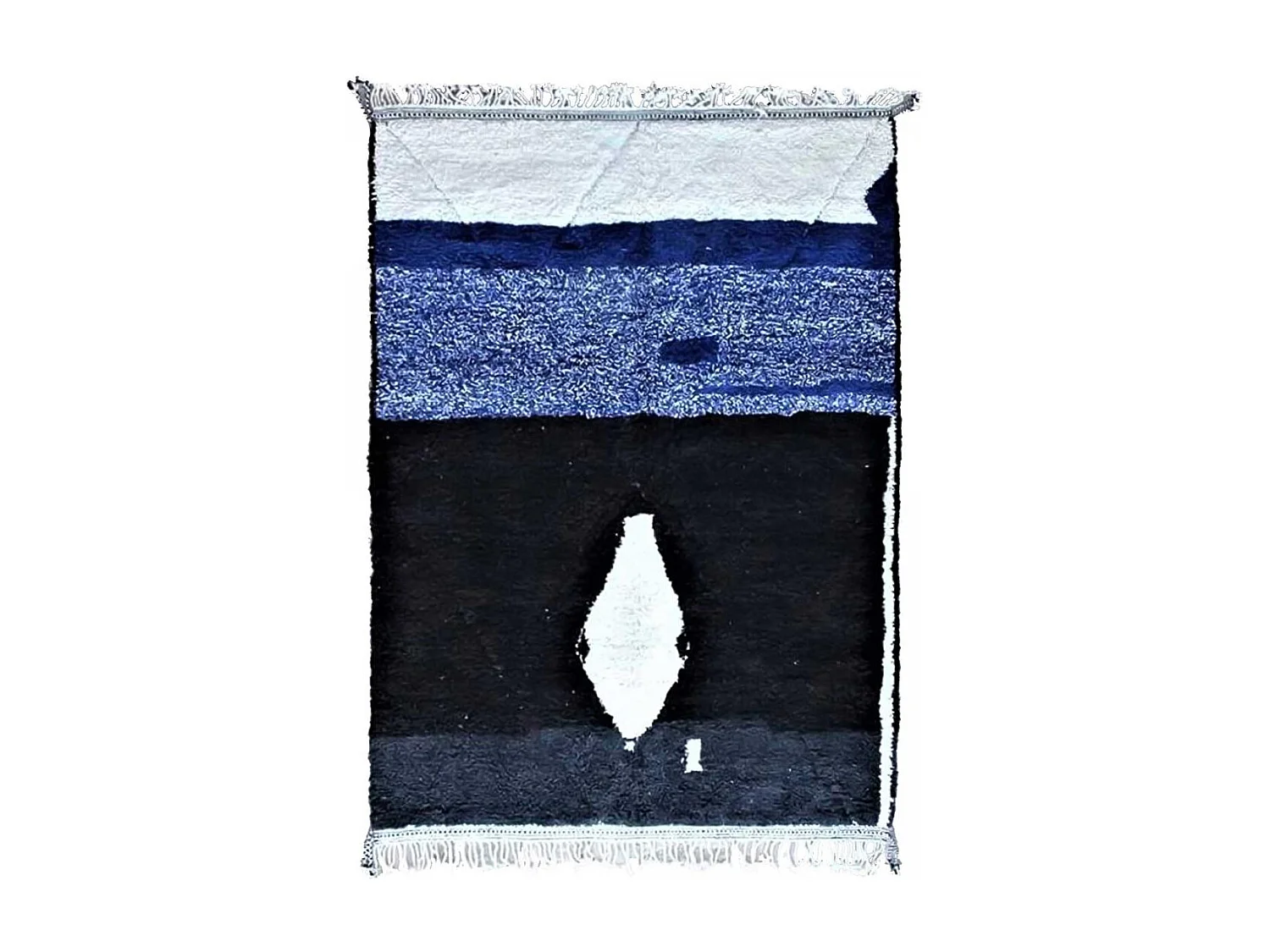 Authentique tapis berbère 250x360 fait main en laine bleu et noir ZAOUBI