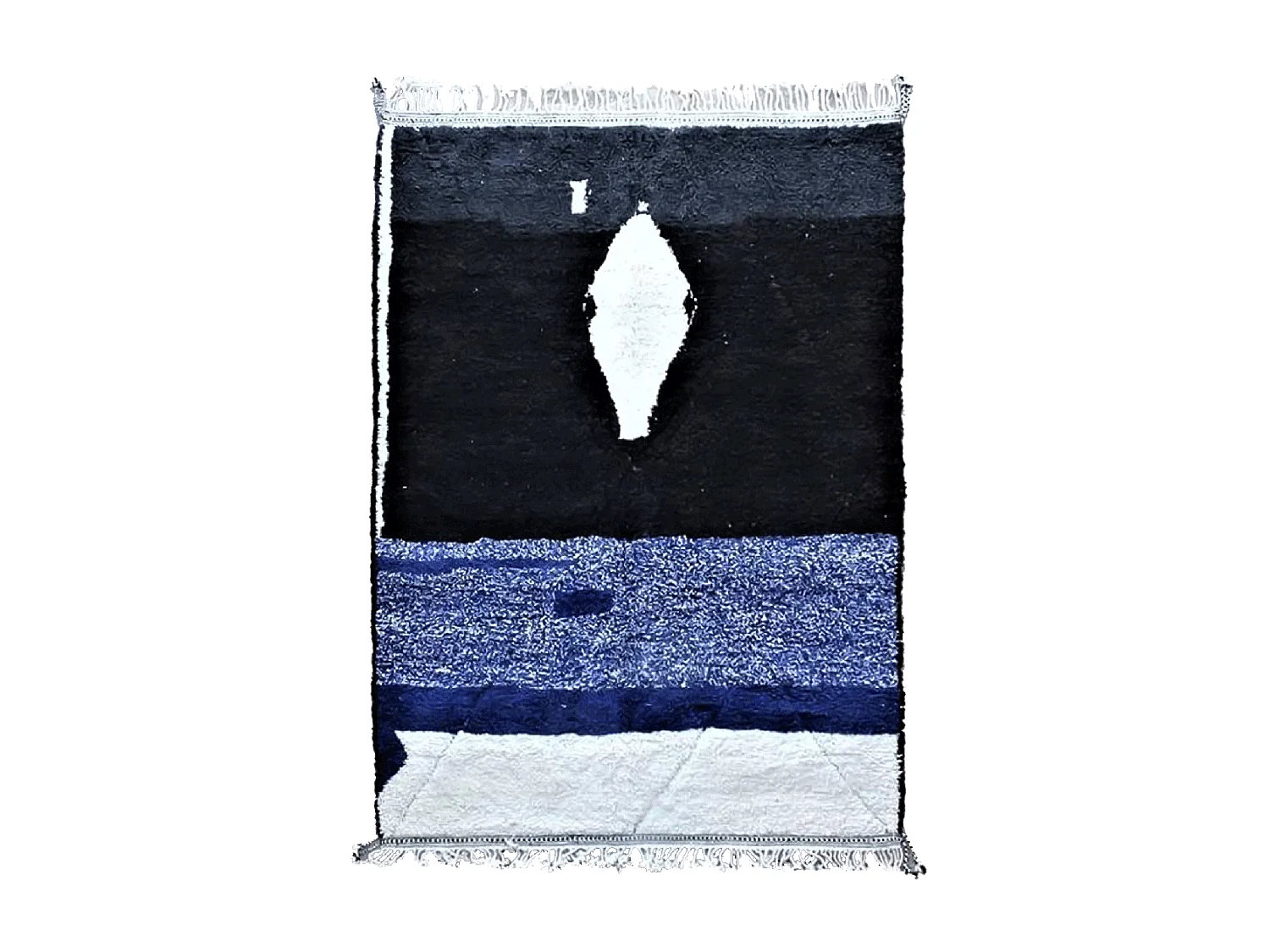 Authentique tapis berbère 250x360 fait main en laine bleu et noir ZAOUBI