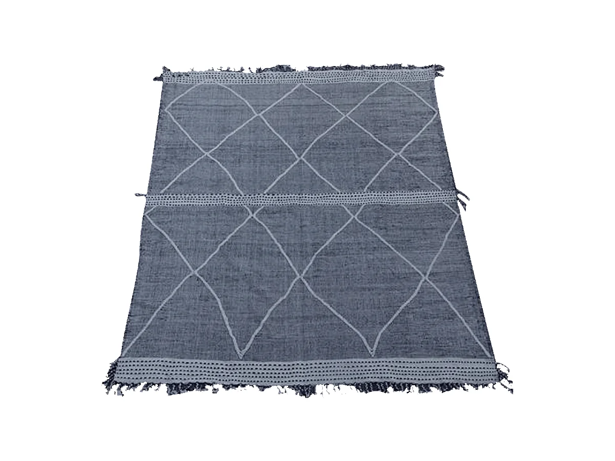 Authentique tapis berbère 285x380 fait main en laine gris et blanc SOUIRA