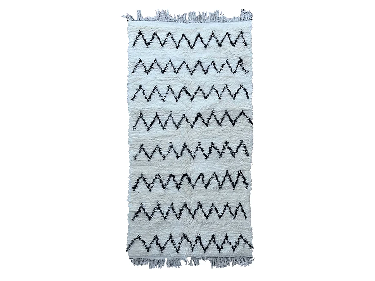 Authentique tapis berbère 150x270 fait main en laine crème CASA