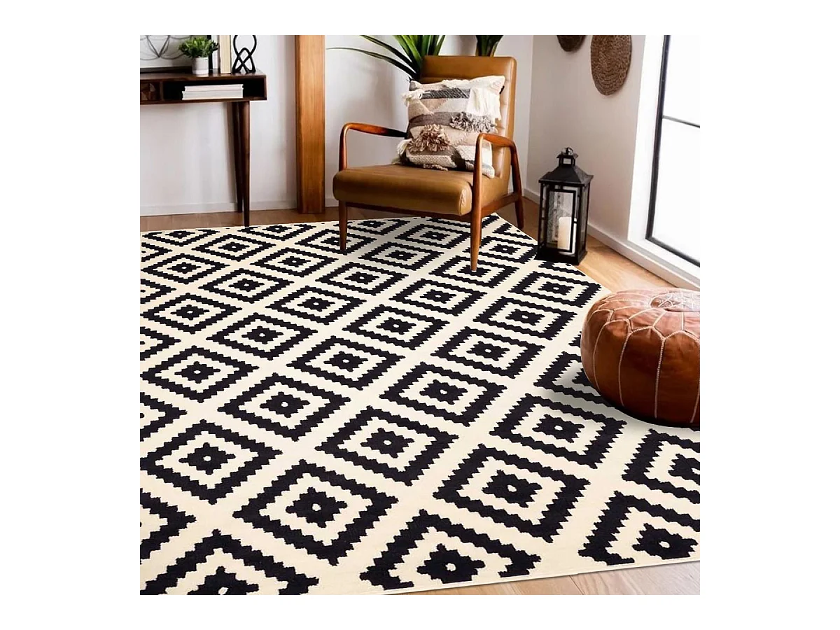 tapis salle à manger 235x320 tissé crème rectangle motif scandinave LYN1 ROMA