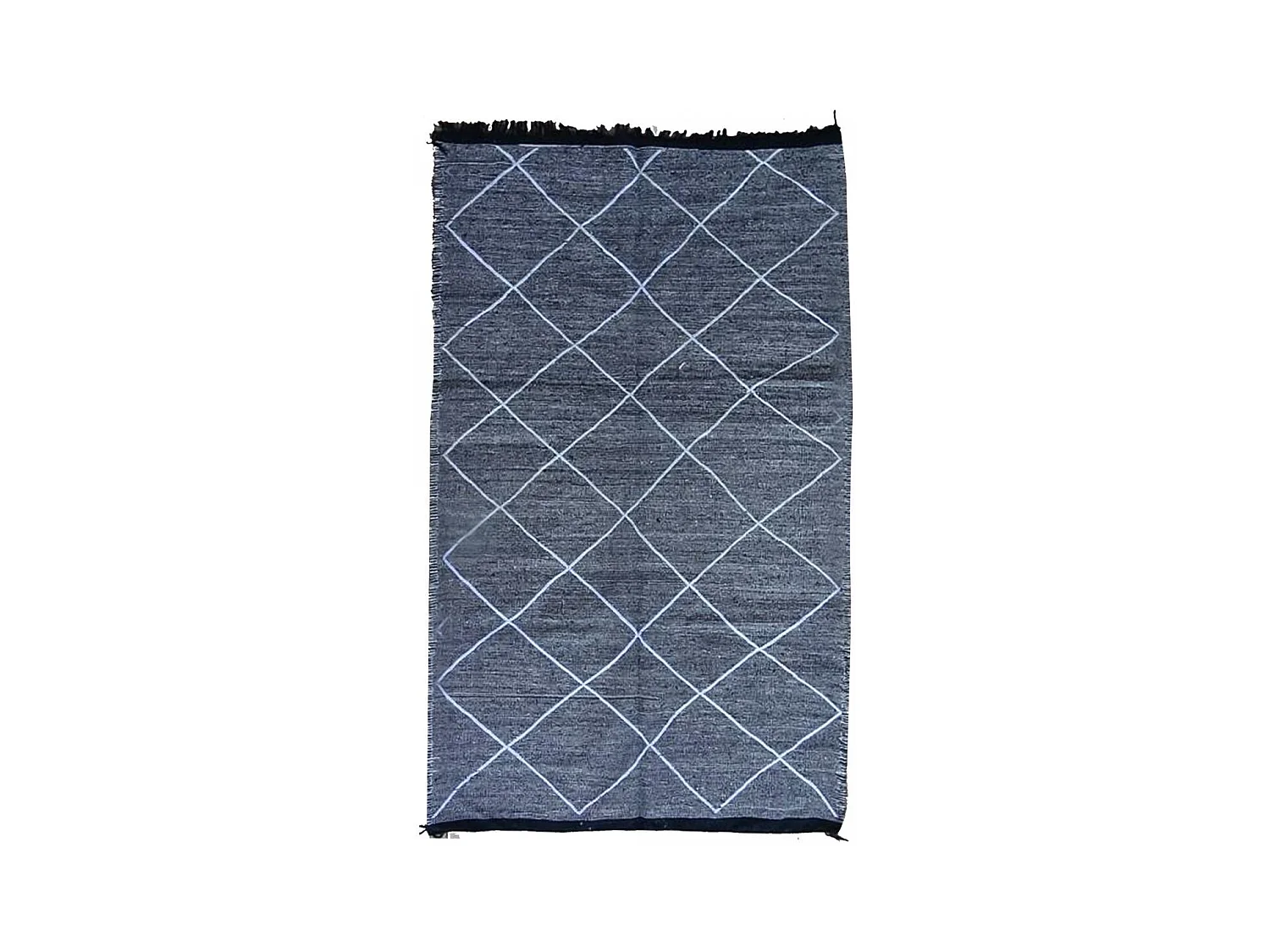 Authentique tapis berbère 140x230 fait main en coton gris et blanc IMILCHI