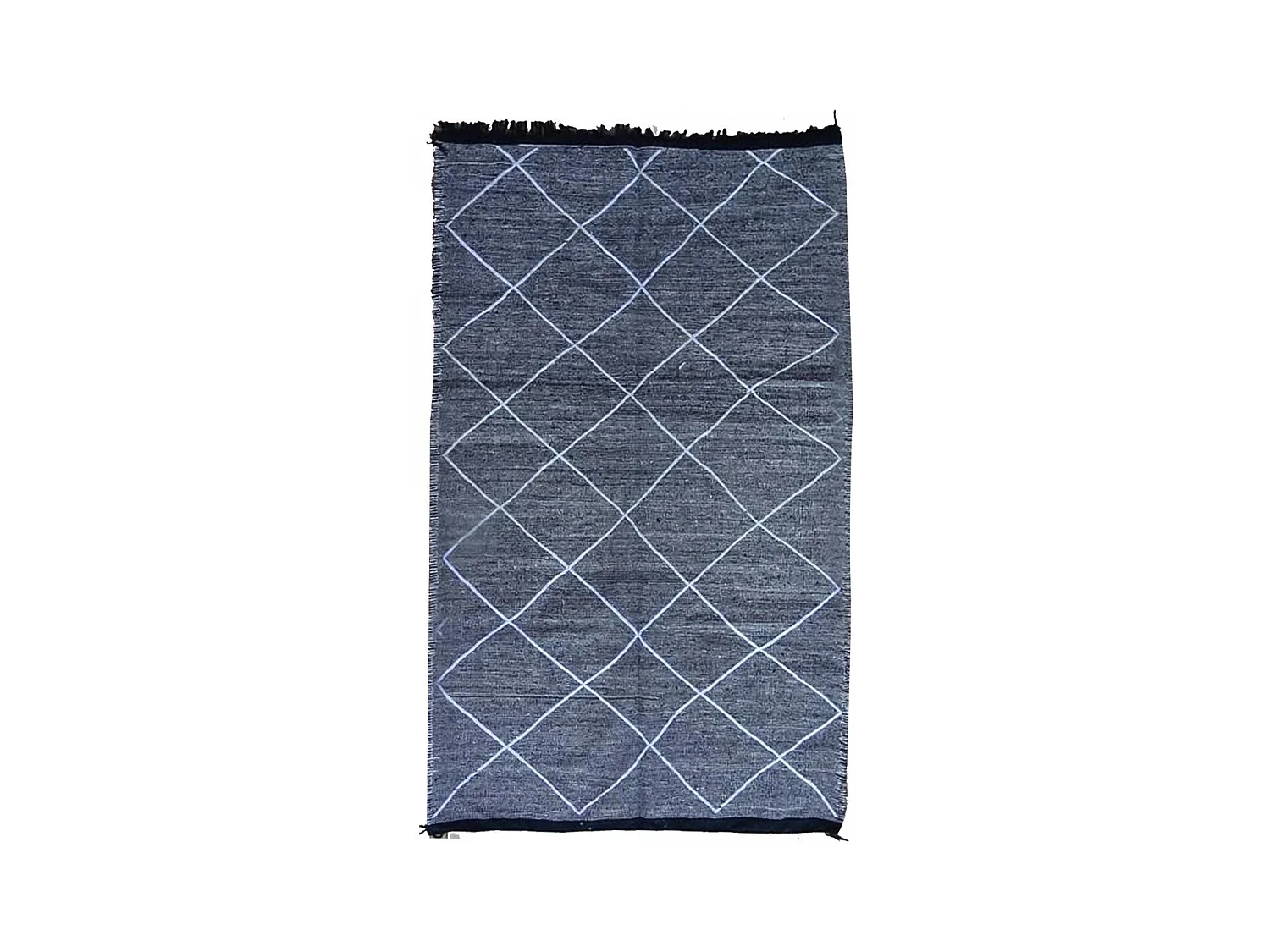 Authentique tapis berbère 140x230 fait main en coton gris et blanc IMILCHI