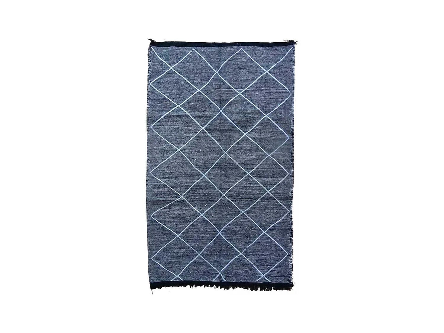 Authentique tapis berbère 140x230 fait main en coton gris et blanc IMILCHI