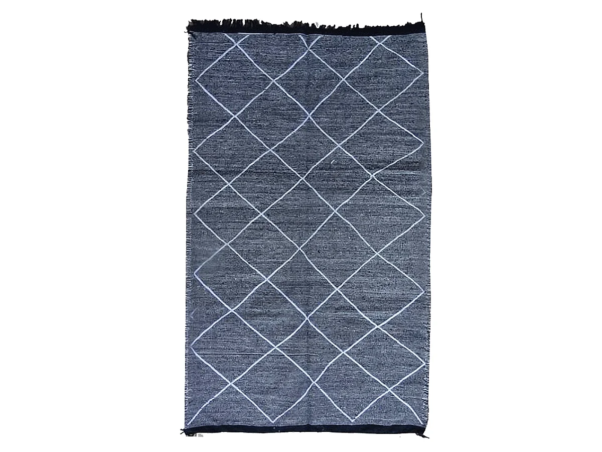 Authentique tapis berbère 140x230 fait main en coton gris et blanc IMILCHI
