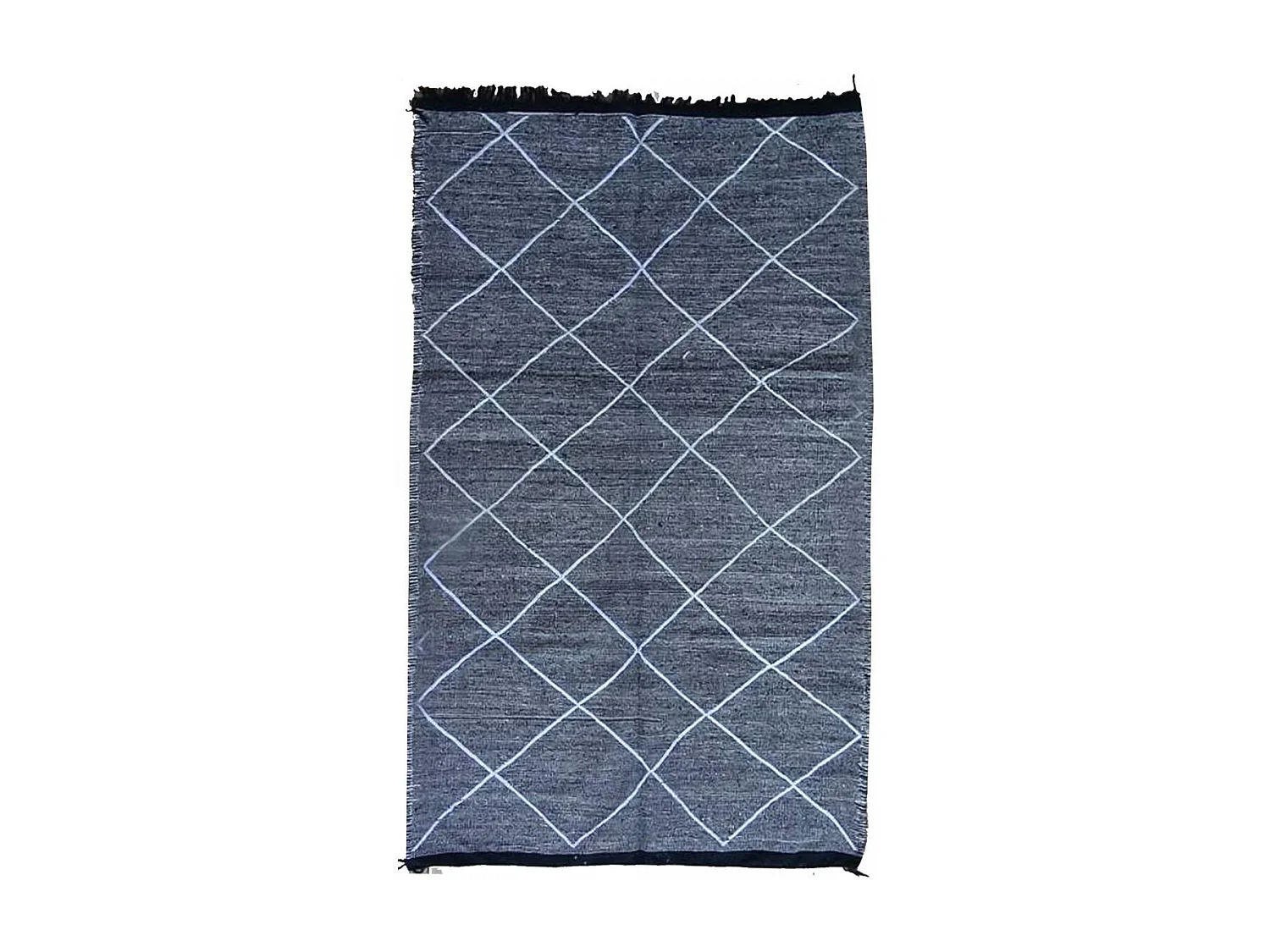 Authentique tapis berbère 140x230 fait main en coton gris et blanc IMILCHI