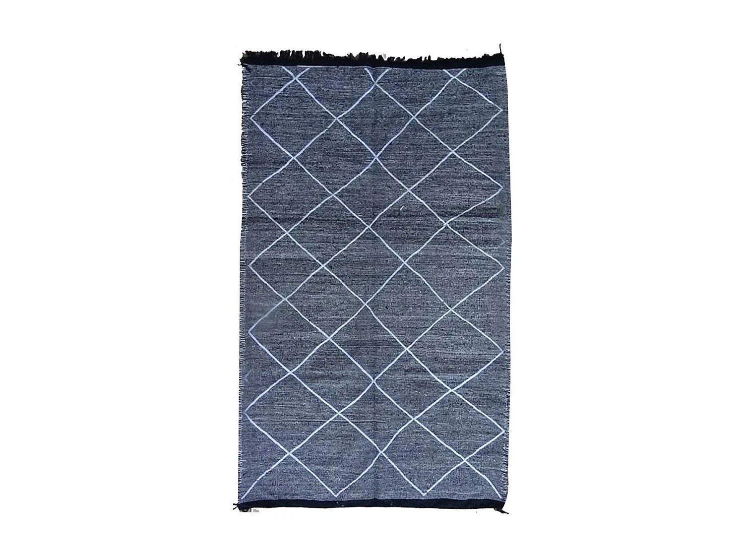 Authentique tapis berbère 140x230 fait main en coton gris et blanc IMILCHI