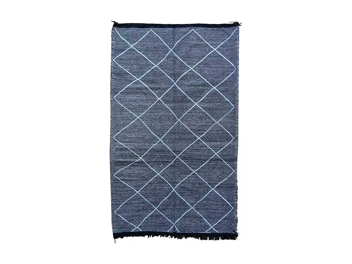 Authentique tapis berbère 140x230 fait main en coton gris et blanc IMILCHI