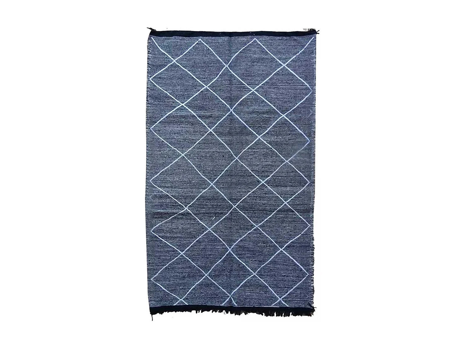 Authentique tapis berbère 140x230 fait main en coton gris et blanc IMILCHI