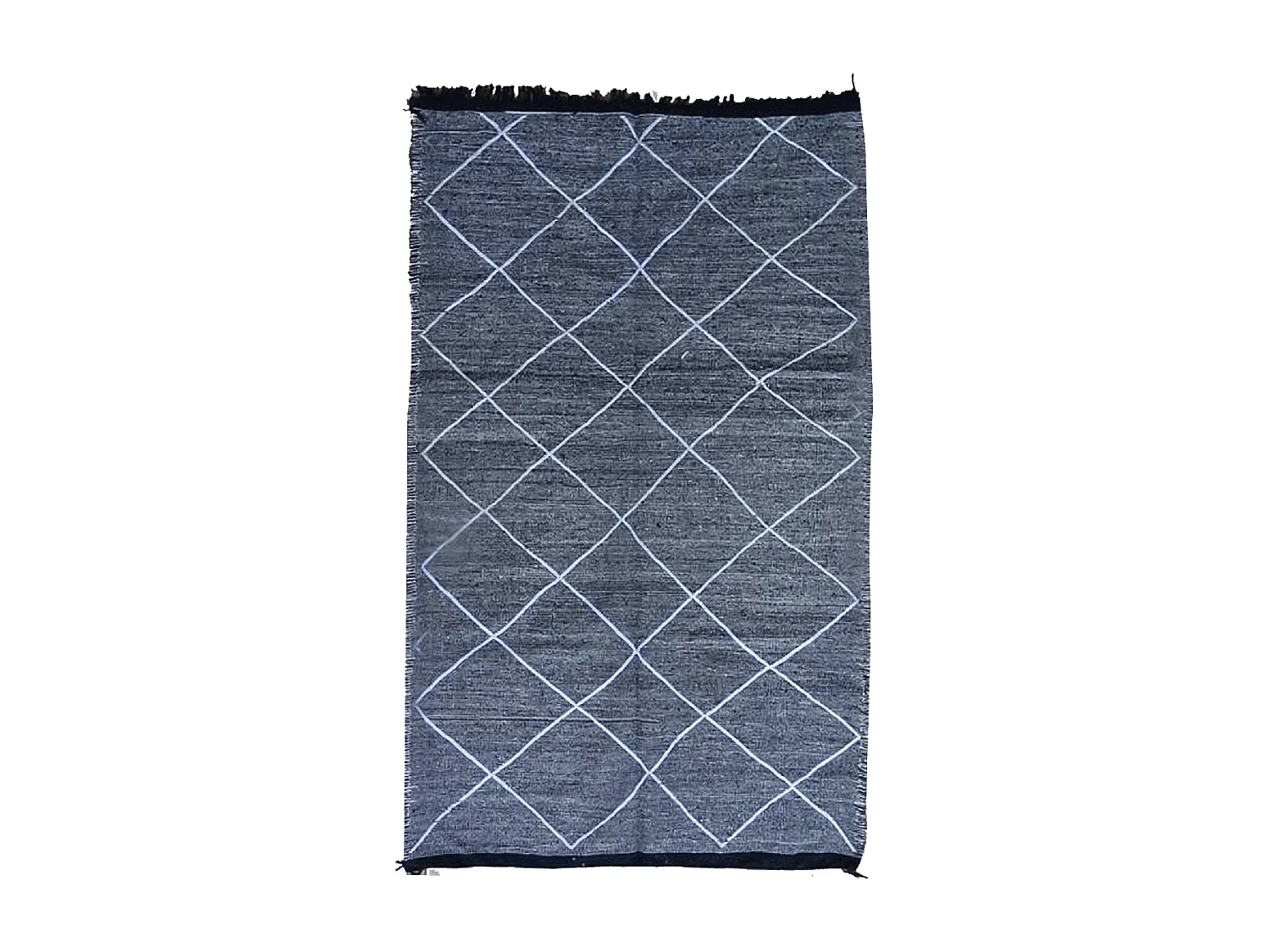 Authentique tapis berbère 140x230 fait main en coton gris et blanc IMILCHI