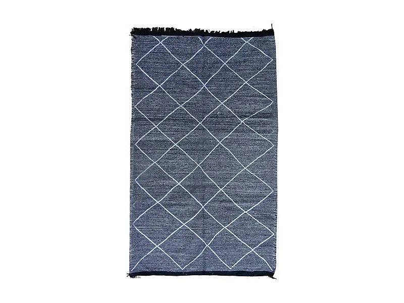 Authentique tapis berbère 140x230 fait main en coton gris et blanc IMILCHI