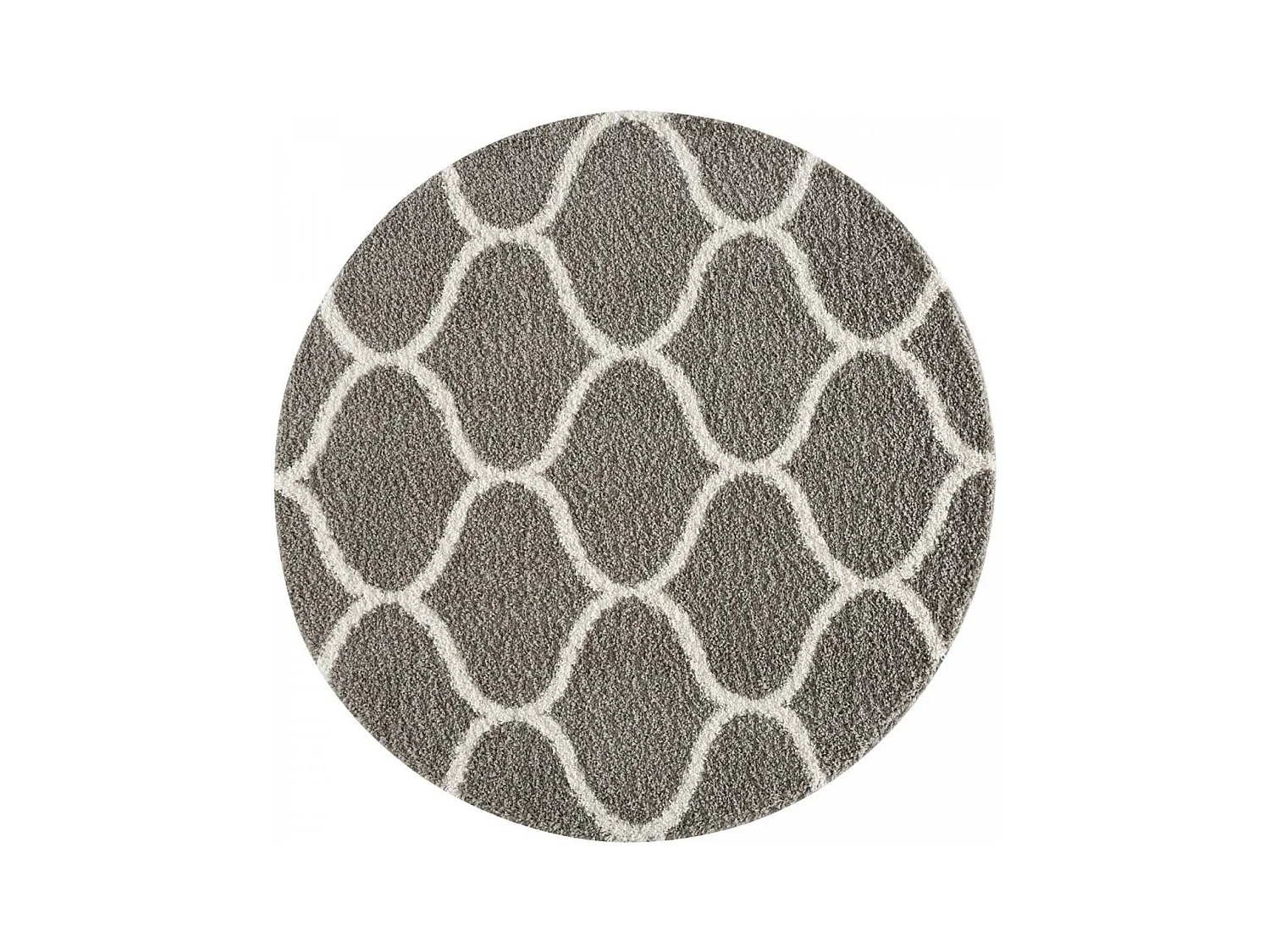 Tapis longs poils shaggy Ø200cm rond tissé gris motif scandinave SG MADRID