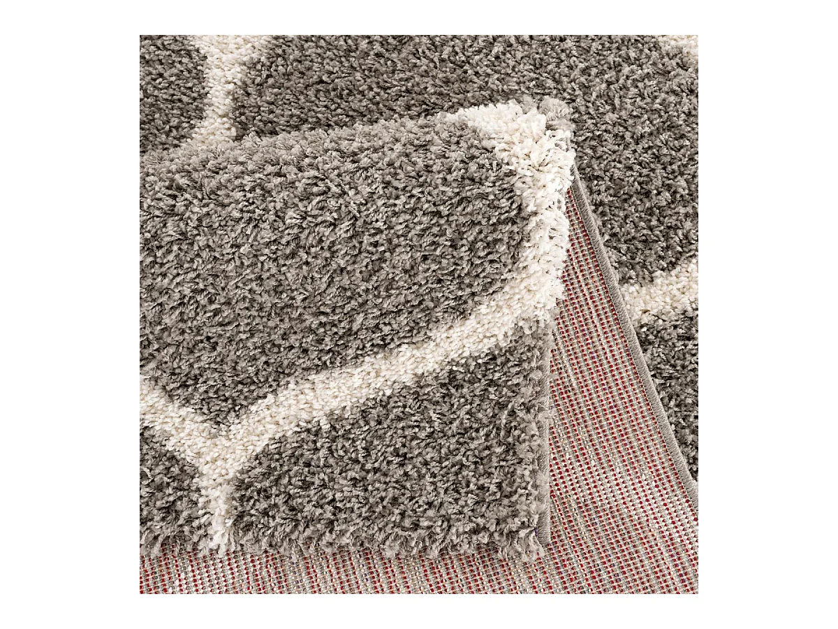 Tapis longs poils shaggy Ø200cm rond tissé gris motif scandinave SG MADRID