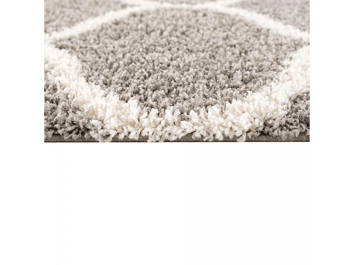 Tapis longs poils shaggy Ø200cm rond tissé gris motif scandinave SG MADRID