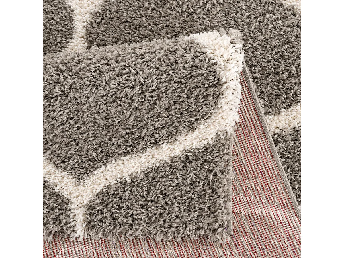 Tapis longs poils shaggy Ø200cm rond tissé gris motif scandinave SG MADRID