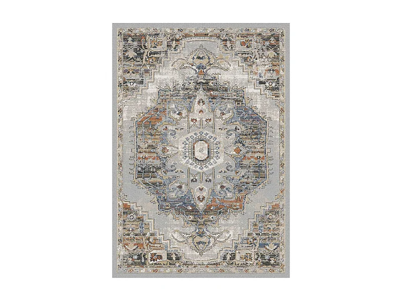 Tapis orient 80x150 rectangle jaune et bleu tissé motif classique ELAE