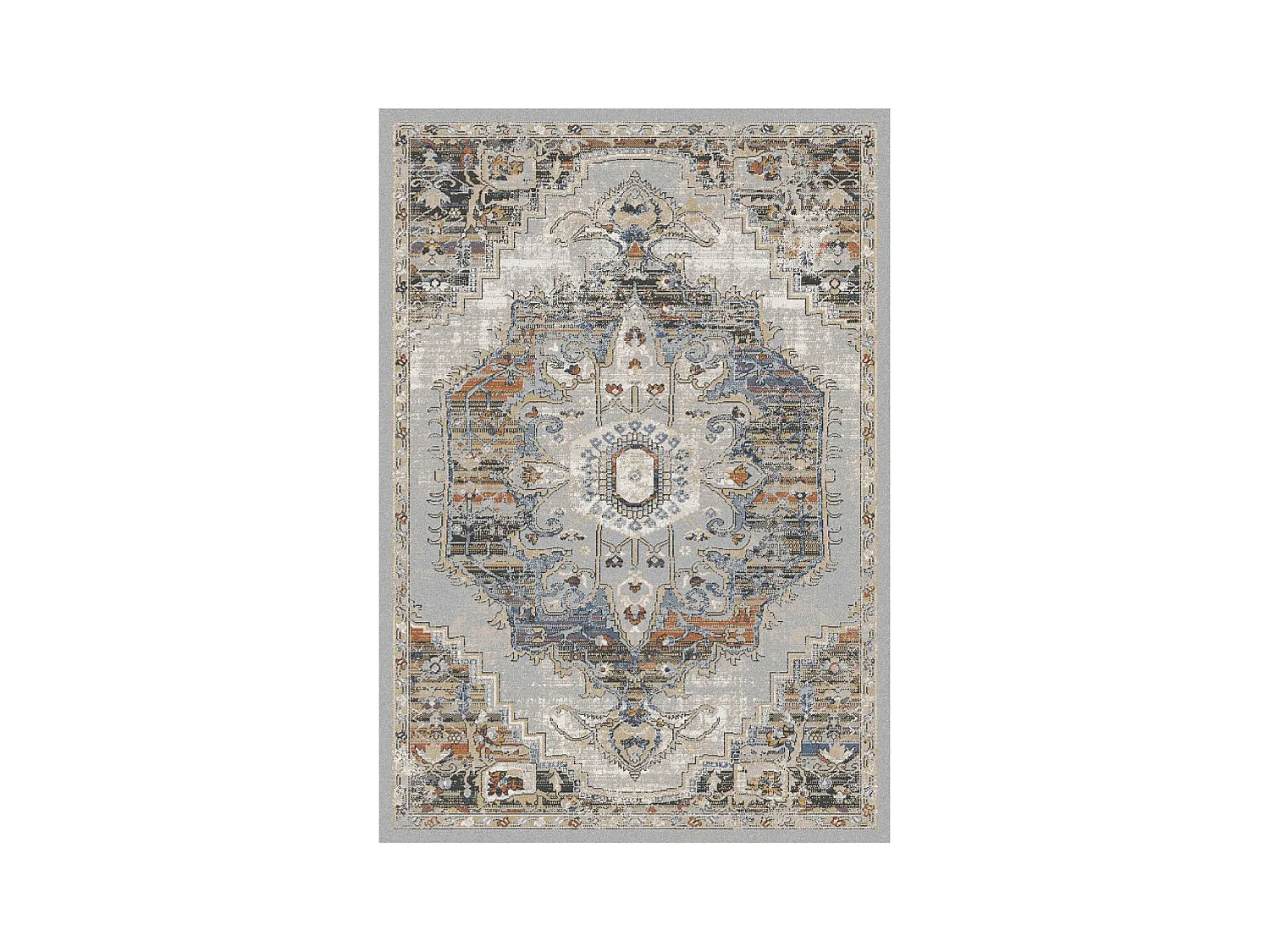 Tapis orient 80x150 rectangle jaune et bleu tissé motif classique ELAE