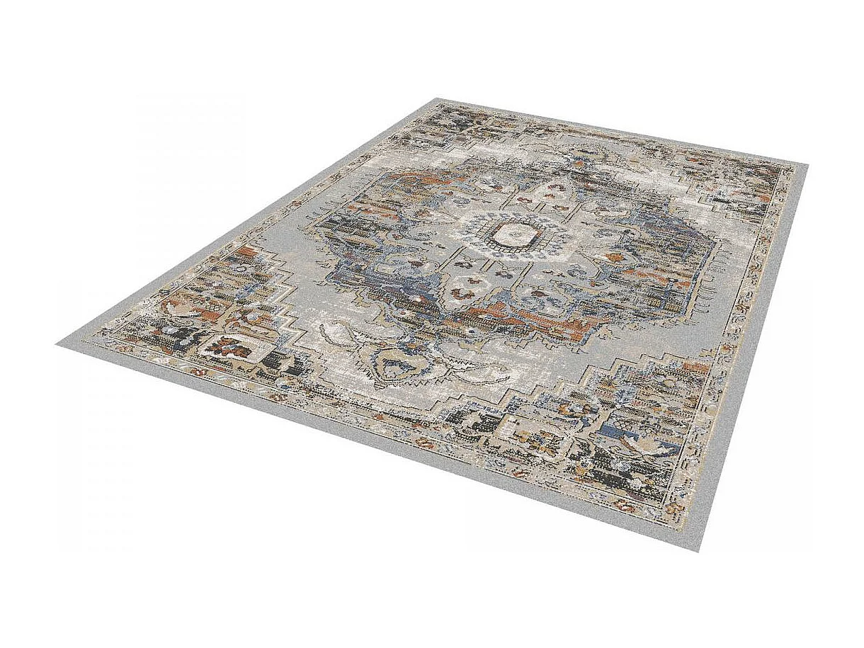 Tapis orient 80x150 rectangle jaune et bleu tissé motif classique ELAE