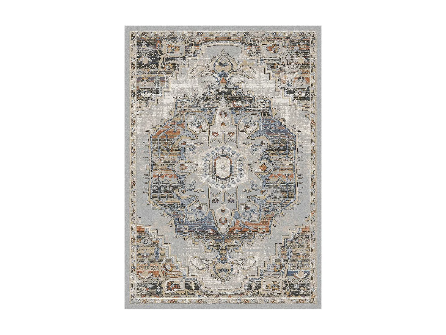 Tapis orient 80x150 rectangle jaune et bleu tissé motif classique ELAE