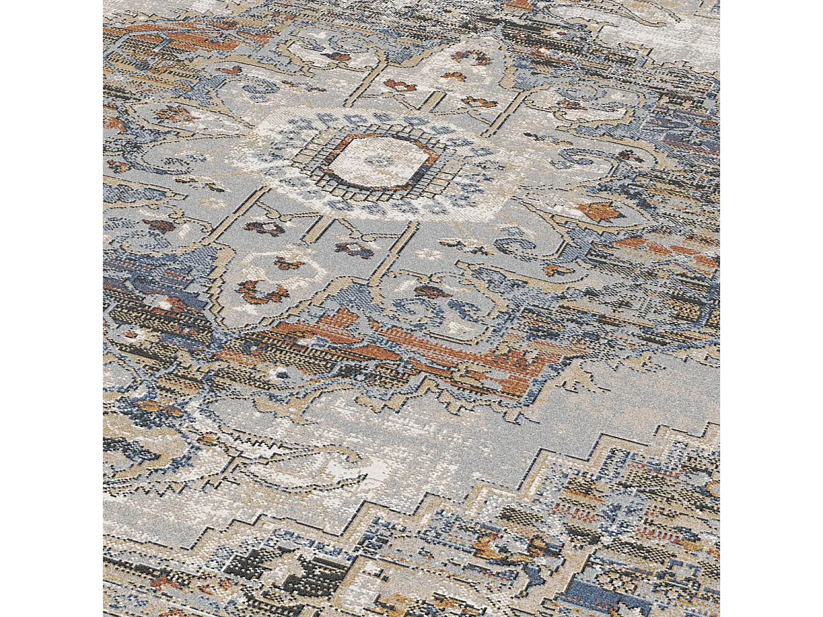 Tapis orient 80x150 rectangle jaune et bleu tissé motif classique ELAE