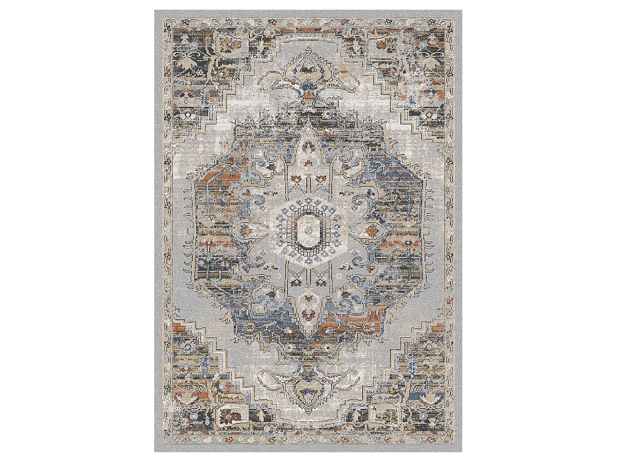 Tapis orient 80x150 rectangle jaune et bleu tissé motif classique ELAE