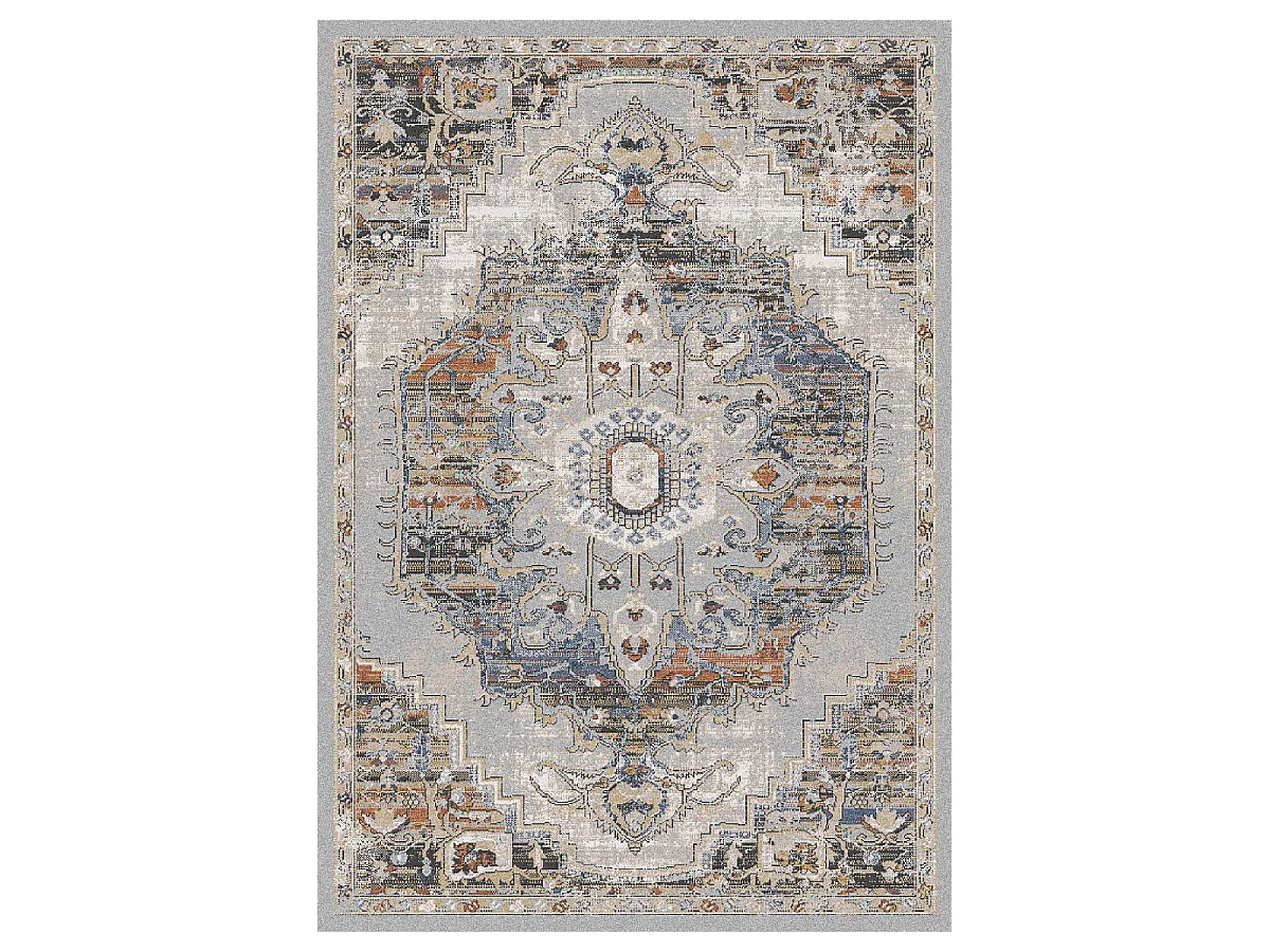 Tapis orient 80x150 rectangle jaune et bleu tissé motif classique ELAE