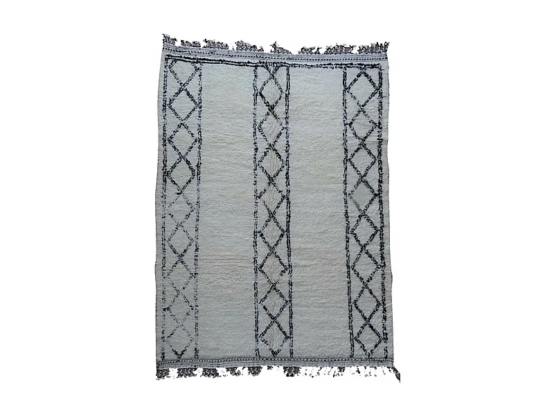 Authentique tapis berbère 210x290 fait main en laine gris et noir TADLITE