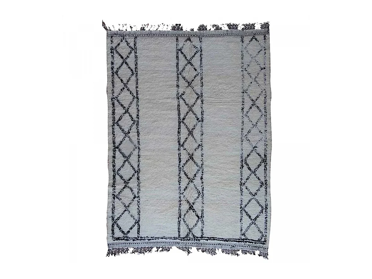 Authentique tapis berbère 210x290 fait main en laine gris et noir TADLITE