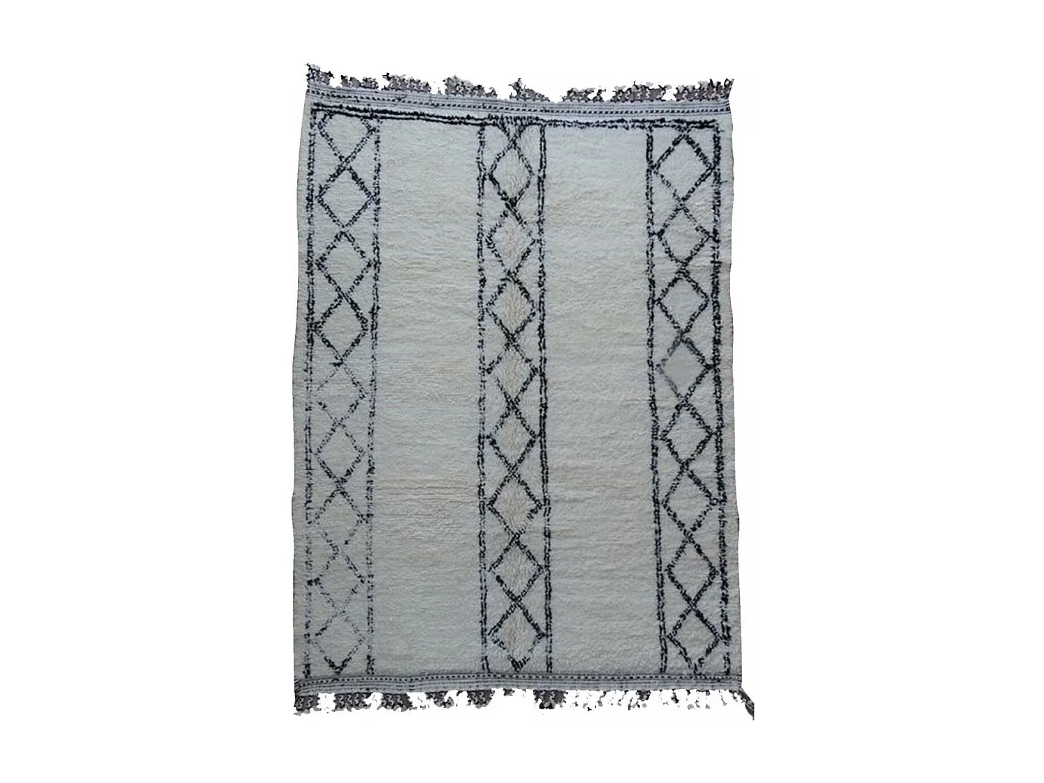 Authentique tapis berbère 210x290 fait main en laine gris et noir TADLITE