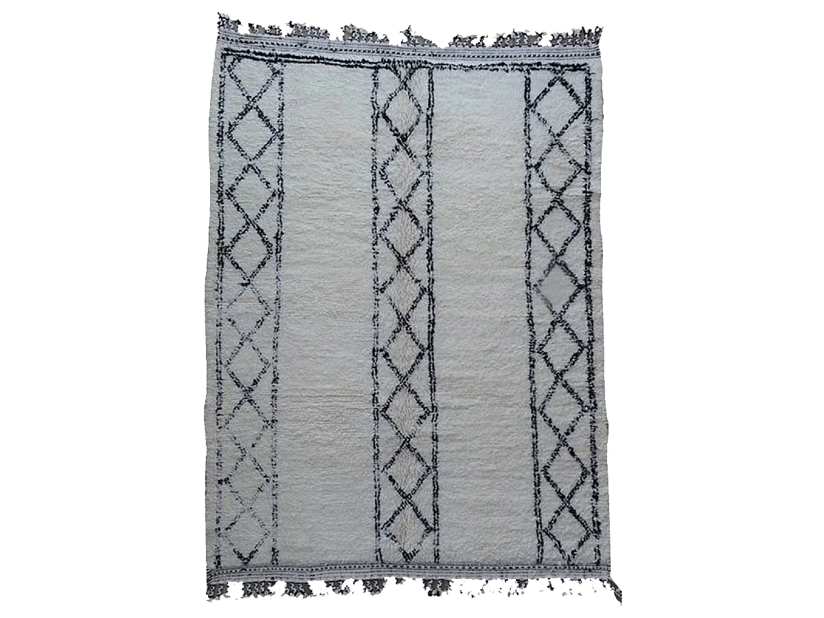 Authentique tapis berbère 210x290 fait main en laine gris et noir TADLITE