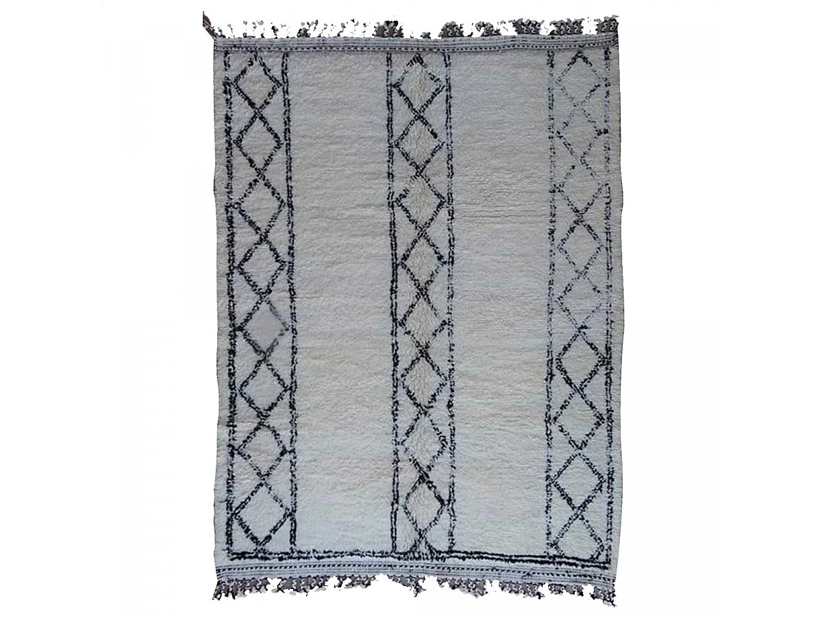 Authentique tapis berbère 210x290 fait main en laine gris et noir TADLITE