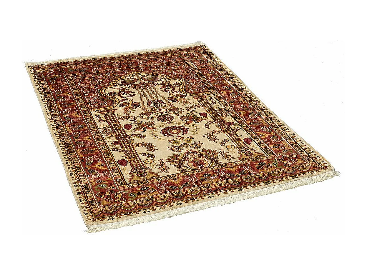 Authentique tapis d'Orient 125x175 fait main en soie beige JIHANGIR 66