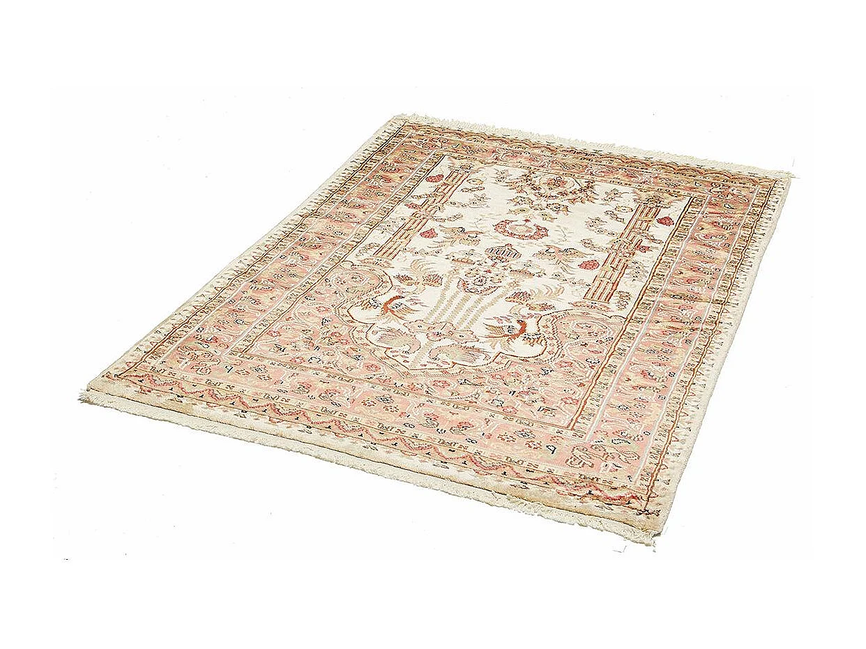Authentique tapis d'Orient 125x175 fait main en soie beige JIHANGIR 66