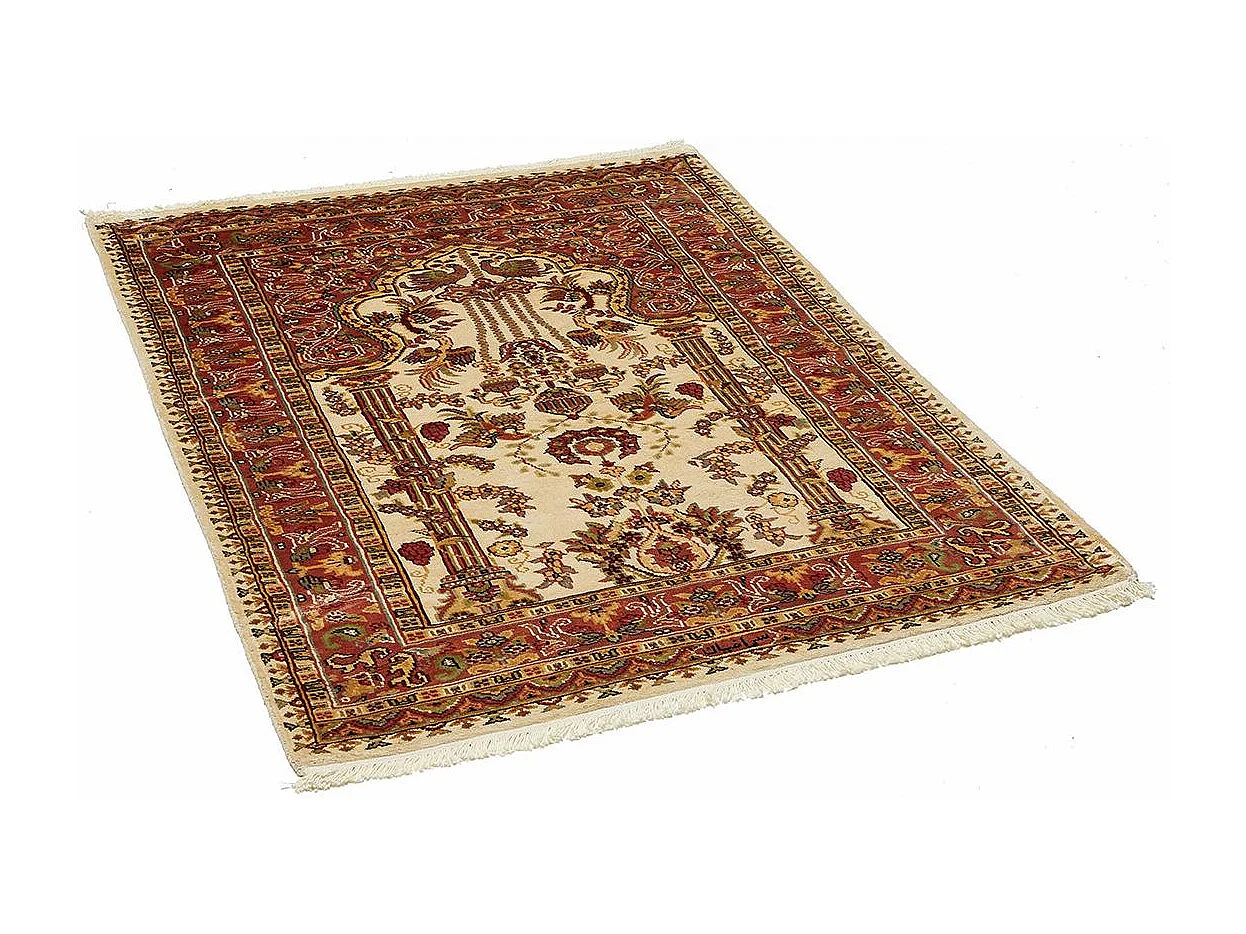 Authentique tapis d'Orient 125x175 fait main en soie beige JIHANGIR 66