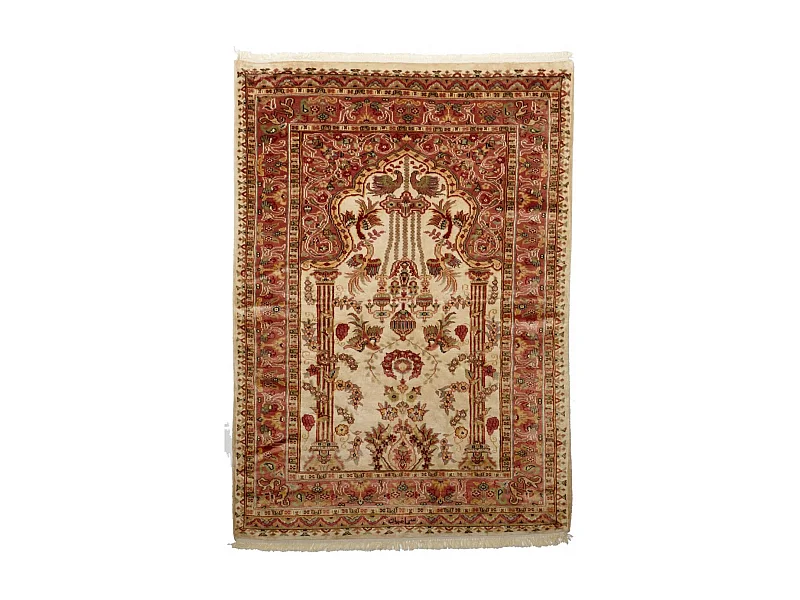 Authentique tapis d'Orient 125x175 fait main en soie beige JIHANGIR 66