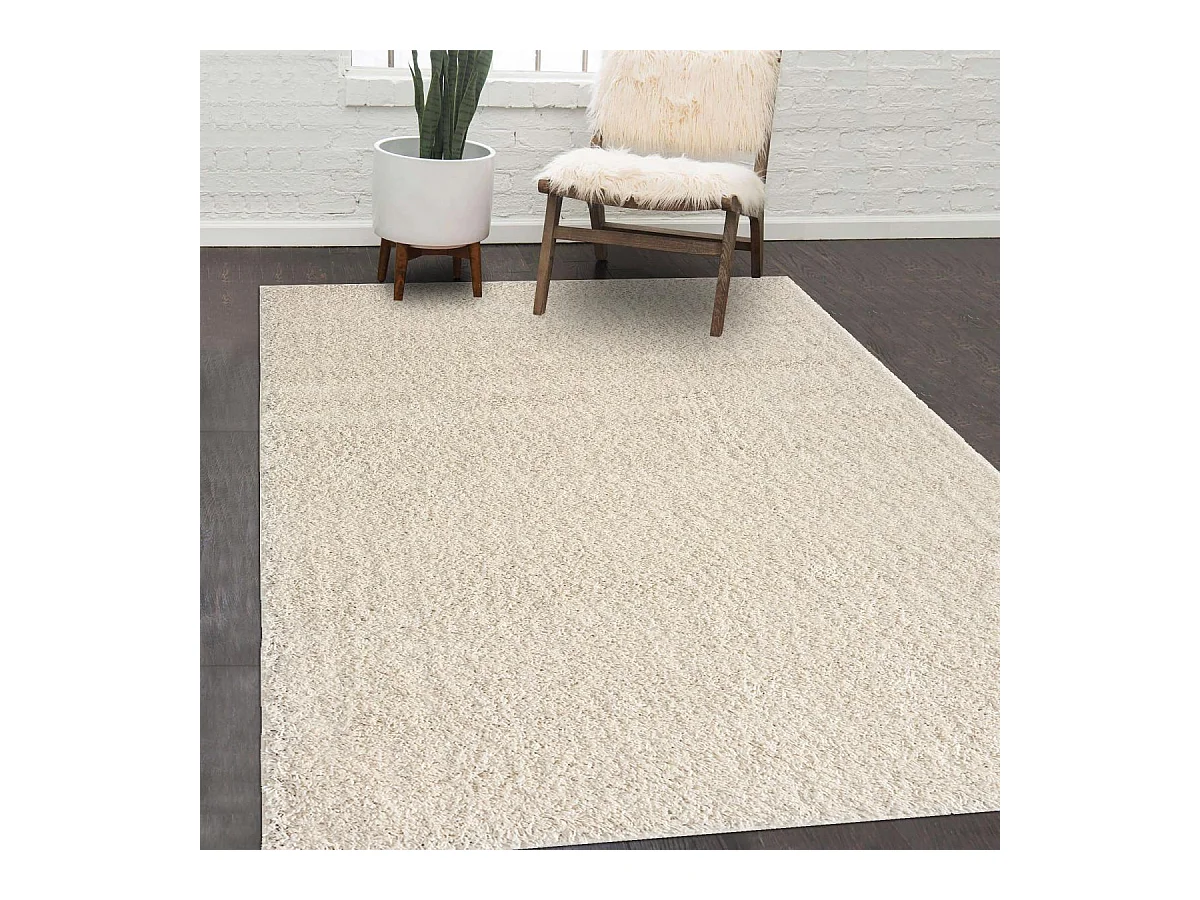Tapis shaggy 200x280 rectangle tissé crème motif uni LYN4 UNILA