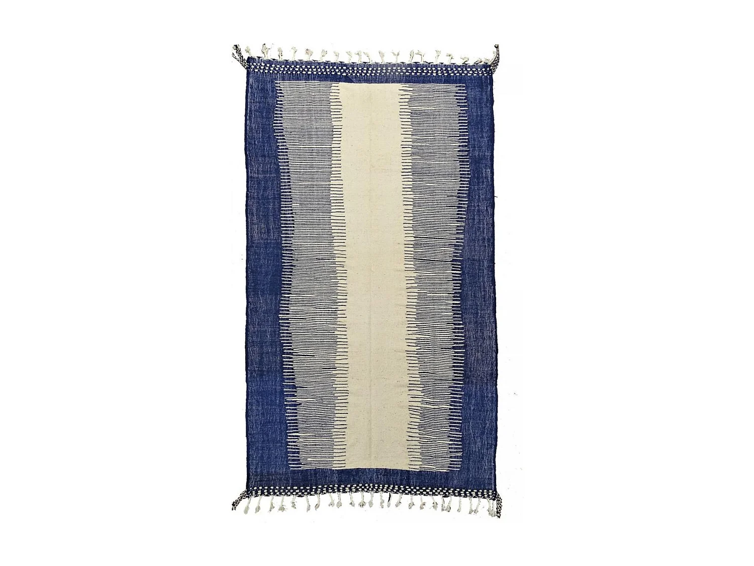 Authentique tapis berbère 200x335 fait main en laine gris et bleu TISSINT