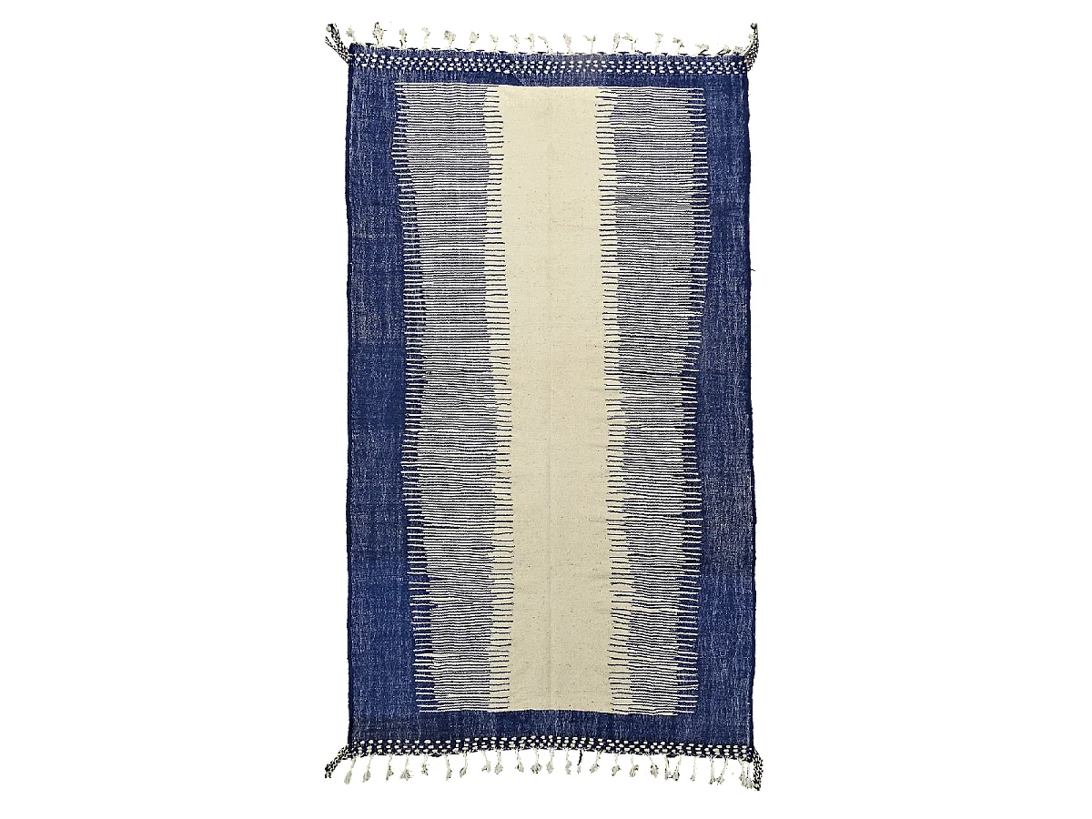 Authentique tapis berbère 200x335 fait main en laine gris et bleu TISSINT