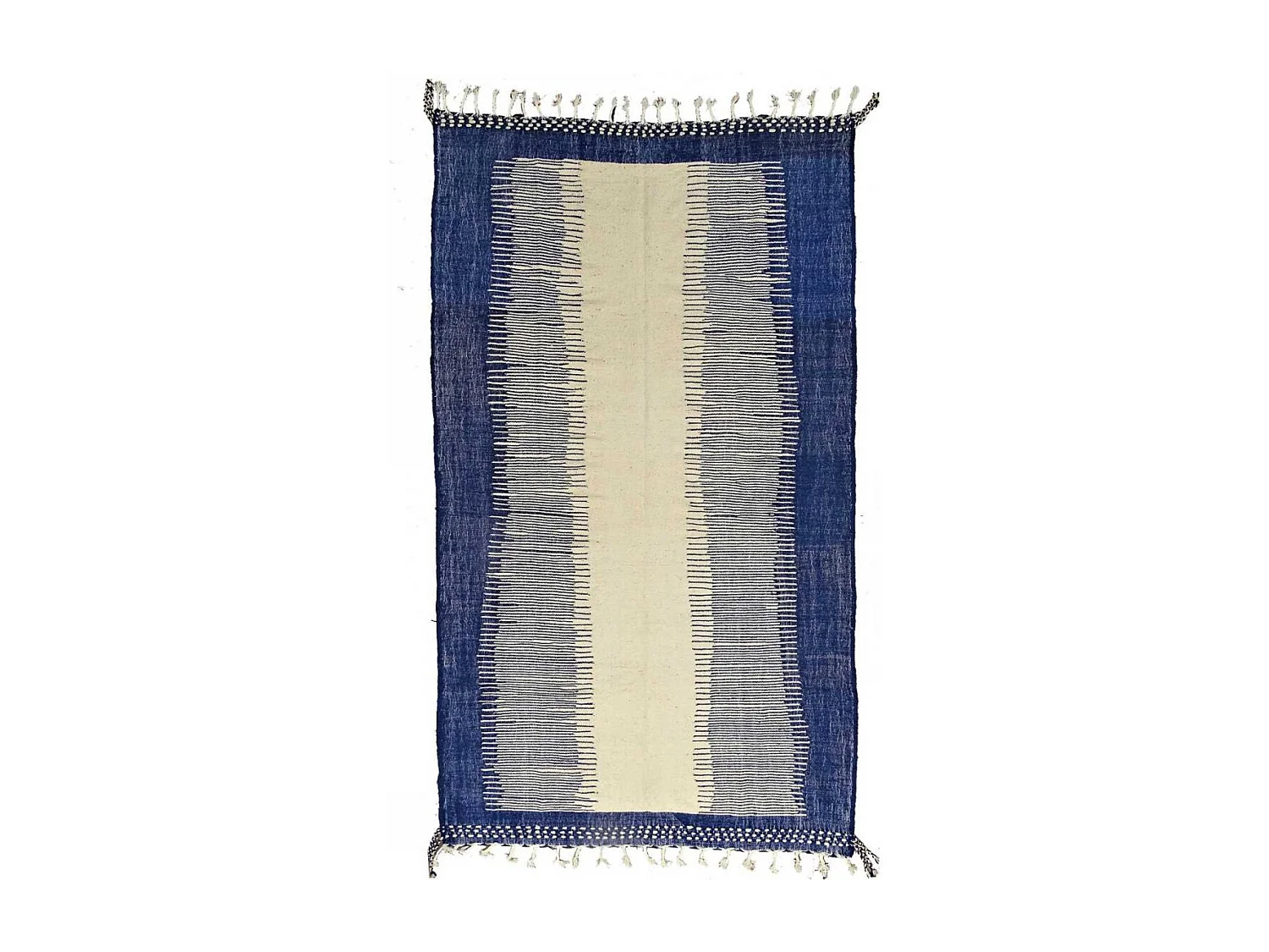 Authentique tapis berbère 200x335 fait main en laine gris et bleu TISSINT