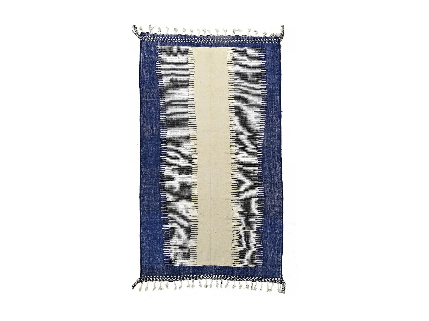 Authentique tapis berbère 200x335 fait main en laine gris et bleu TISSINT