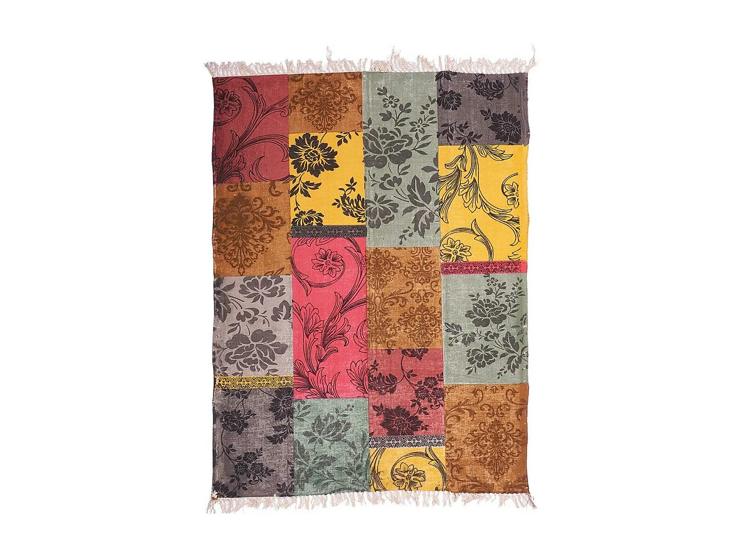 Tapis kilim 140x190 rectangle fait main en coton jaune motif ethnique