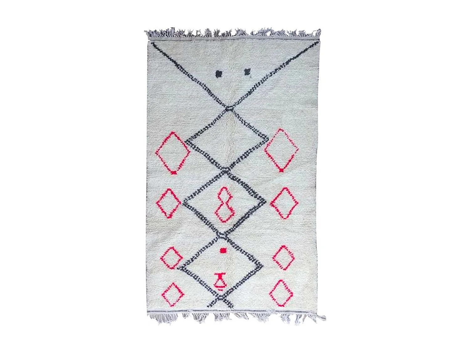 Authentique tapis berbère 155x250 fait à la main en laine crème et rouge Azilal Arguit