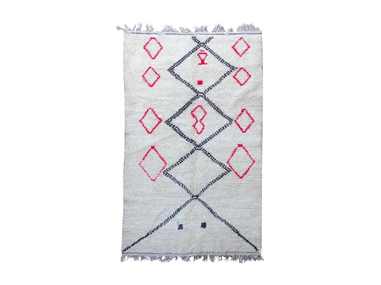 Authentique tapis berbère 155x250 fait à la main en laine crème et rouge Azilal Arguit