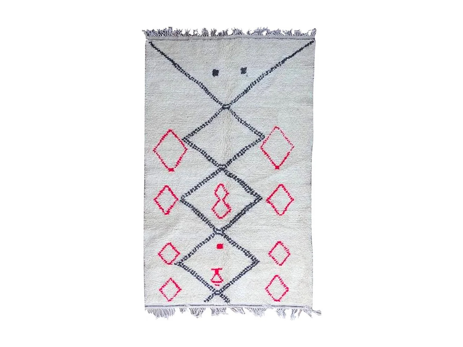 Authentique tapis berbère 155x250 fait à la main en laine crème et rouge Azilal Arguit