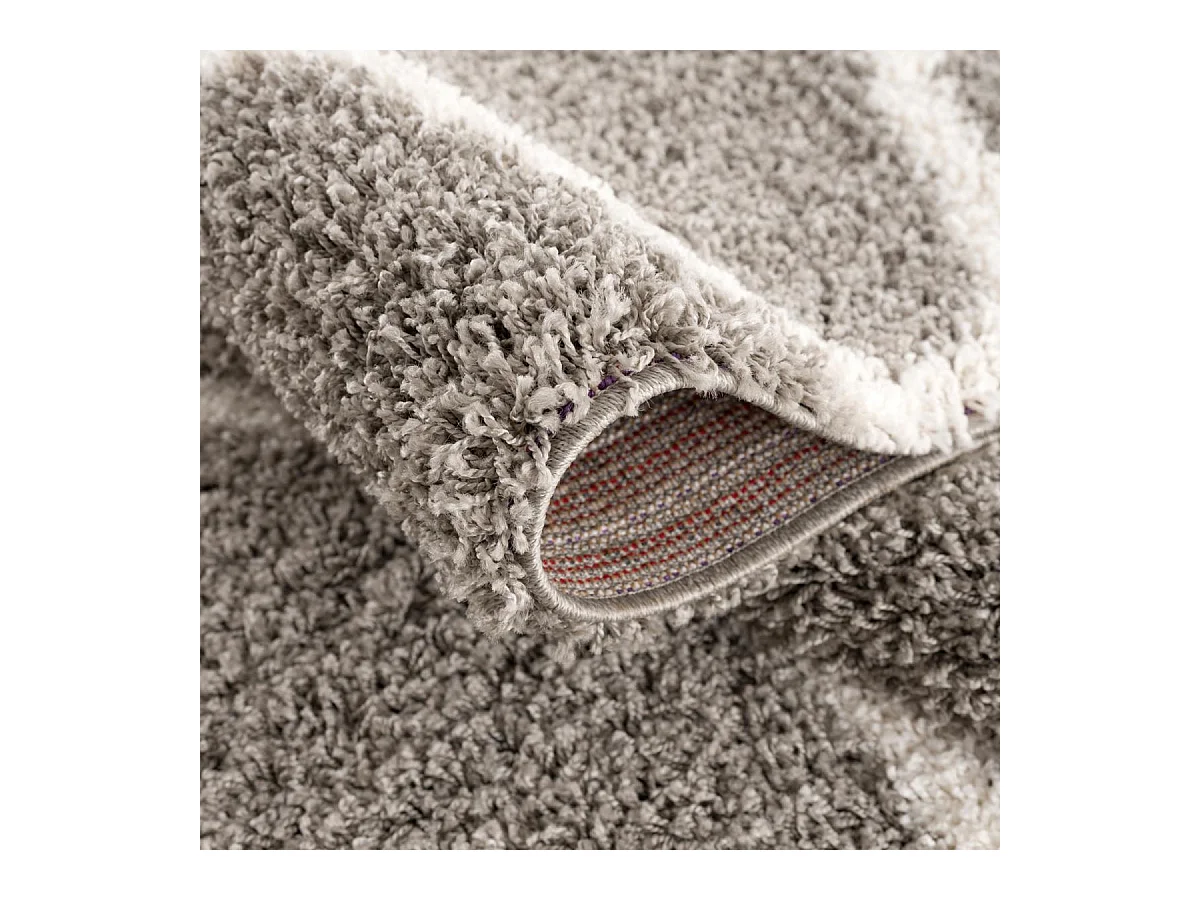 Tapis longs poils shaggy Ø150cm rond tissé gris motif scandinave SG MADRID